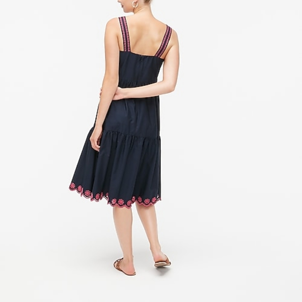New! J Crew size 4 Embroidered Scalloped Tiered Dress Navy Blue NWT - Picture 7 of 15